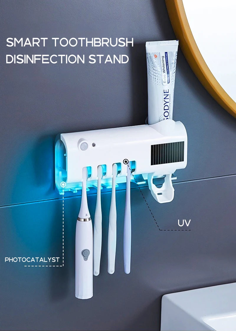 Suporte Para Escova de Dentes com Esterilizador Ultravioleta e Dispencer Automático