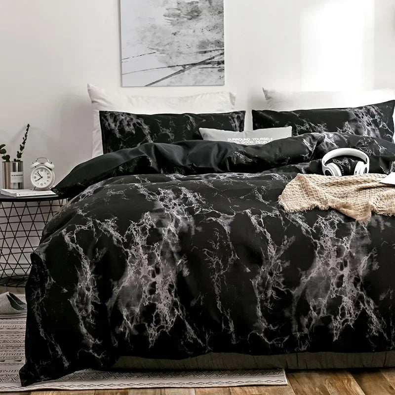 Conjunto de Cama Padrão Mármore Com Capa Escovada