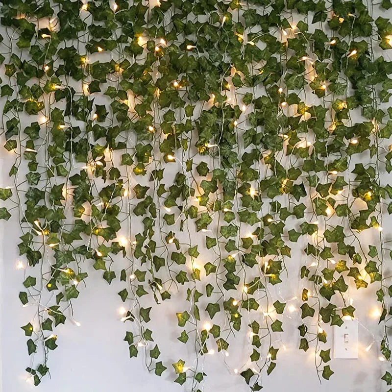 Trepadeira Artificial Folha Verde Com LED Decorativas Festa de Casamento