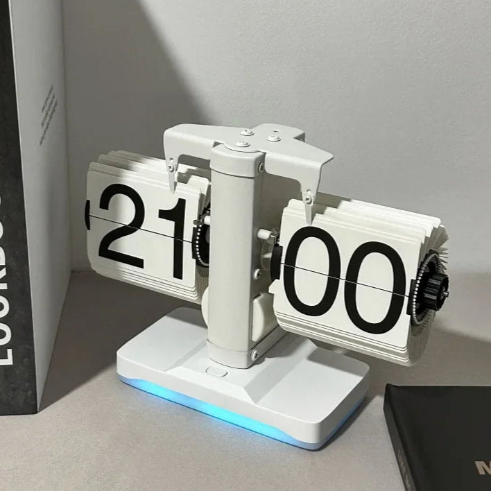 Relógio de Mesa Auto-flip Branco Europeu Base Com Led