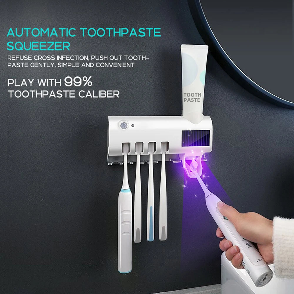 Suporte Para Escova de Dentes com Esterilizador Ultravioleta e Dispencer Automático