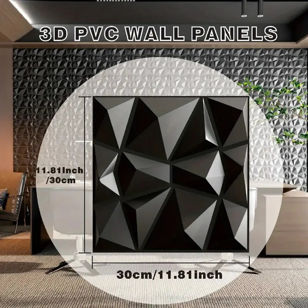 Superfície Auto-adesiva 3D Rhombus Black 12 Peças