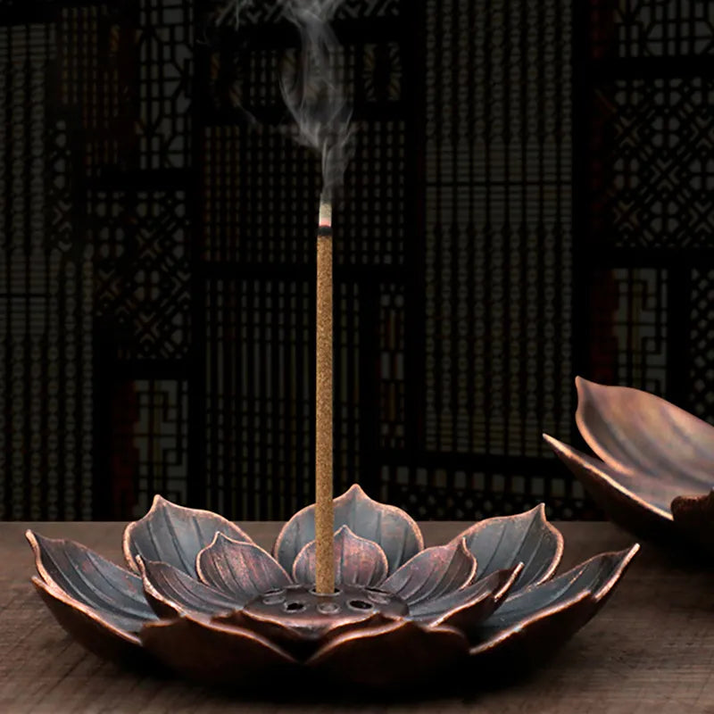 Liga queimador de incenso Lotus de Bronze