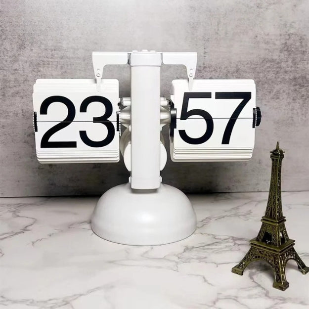 Relógio de Mesa Auto-flip All-White Europeu Base Com Led